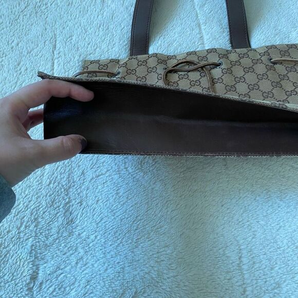 Gucci Canvas Monogram Drawstring Mini Vintage Y2K Tote Bag Purse - Picture 3 of 11